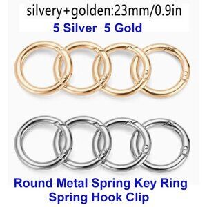 Heavy Duty Round Metal Spring Key Ring, Spring Hook Clip  5 Gold 5 Silver